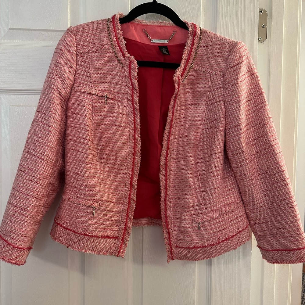 White House Black Market beautiful pink tweed jacket.